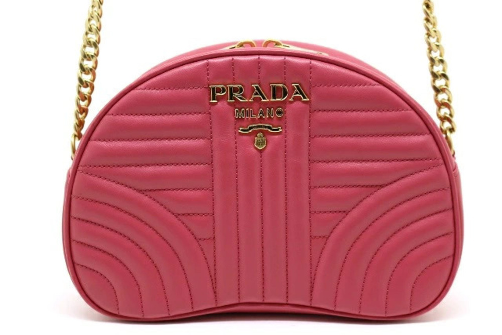 Prada Diagram Chain Shoulder Bag Pink Calfskin